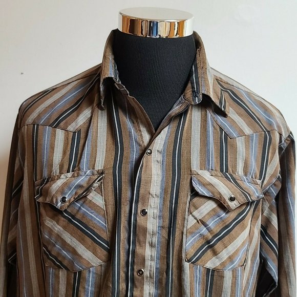 PANHANDLE SLIM Mens Brown Striped Pearl Snap Shirt - Picture 4 of 11